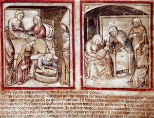 Ruth gebiert Obed, den Sohn von Boaz (Miniatur aus Codex 212) von Unknown artist