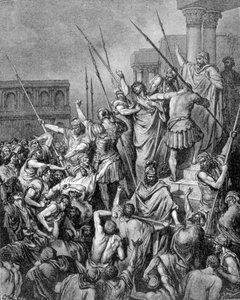 Der heilige Paulus wird in Jerusalem aufgehalten. Gravur aus dem 19. Jahrhundert
