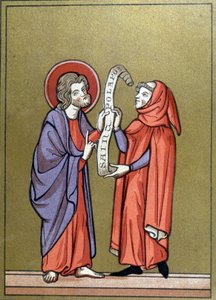 Der heilige Paulus erhält seine Mission von Christus - aus einem Dokument des 13. Jahrhunderts