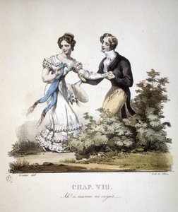 Szene höfischer Liebe zwischen zwei jungen Männern. ca. 1820 von Unknown artist