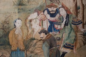 Szenen des Alltagslebens in China, Detail der chinesischen Tapete, chinesisches Kabinett, Jagdresidenz, von Filippo Juvarra (1678-1736), Stupinigi, Piemont, Italien von Unknown artist