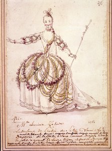 Szenografie: Kostümzeichnung für die Pastorale „Zais“ von Jean-Philippe Rameau (1683-1764) 1761. Aquarell