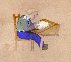 Schuljunge bei der Arbeit (Zeichnung, ca. 1830)