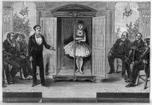 Wissenschaftliche Shows: Verschwundener Schrank, in dem die Person, die sich darin einschließt, sofort verschwindet. Gravur in "La Nature" von Unknown artist