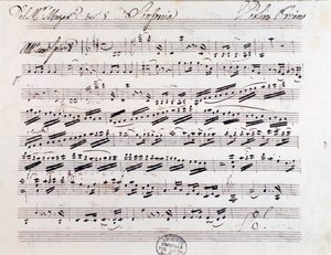 Seite der Partitur für die erste Violine in Sinfonie Nr. 7, von Mozart