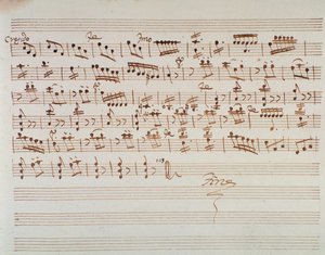 Notenblatt für die erste Geige in der Ouvertüre von Mithridate, König von Pontus, Oper von Mozart (1770) von Unknown artist