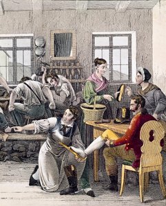 Schuhmacherwerkstatt (Ein Mann misst seinen Fuß) von Unknown artist