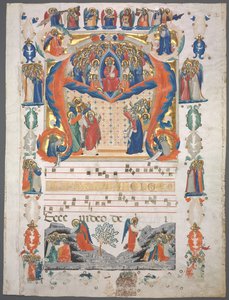 Einzelblatt aus einem Antiphonar: Initiale A[spiciens a longe] mit Christus in Majestät