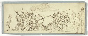 Skizze einer Kampfszene (recto); Fregatte (verso) von Unknown artist