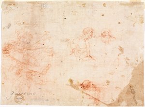 Skizze von zwei Männern und anderen verschiedenen Figuren (verso) von Unknown artist