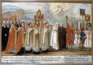 Feierliche Übertragung der Reliquie der Heiligen Anna, geschenkt von Ludwig XIII. und Anna von Österreich als ewiges Zeichen ihrer Frömmigkeit und Zuneigung zu diesem Ort, im Jahr 1640 - Ex-Voto von Sainte-Anne d