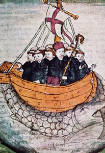 St. Brendan auf einem Wal, Miniatur aus Manuscriptum translationis Germanicae von Unknown artist
