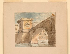 Bühnenbild, Brücke über Wasser von Unknown artist