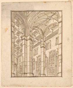 Bühnenbild: Bibliotheksinterieur mit Bögen