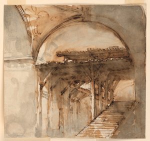 Bühnenbild, Treppe in einem halb verfallenen Gebäude