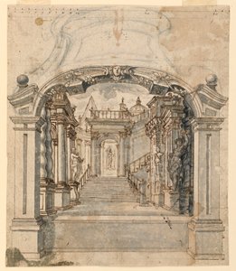 Bühnenbild: Treppe mit Skulpturen von Unknown artist