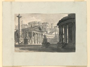 Bühnenbild, Ansicht der antiken Stadt von Unknown artist