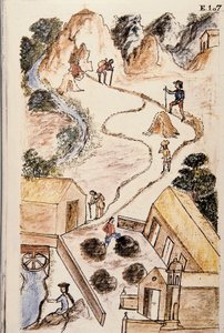 Stufen der Metallproduktion von Minen zu Lasten, aus dem Buch "Trujillo del Peru" oder "Códice Martínez Compañón", von Baltazar Martinez Compañón y Bujanda, Bischof von Trujillo (1782-1785)