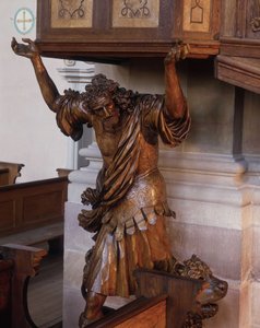 Statue von Samson unter der Kanzel der Abteikirche von Ebersmunster, Elsass. von Unknown artist