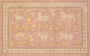Schablonierte Szenen von Löwe und Gazelle (verso) von Unknown artist