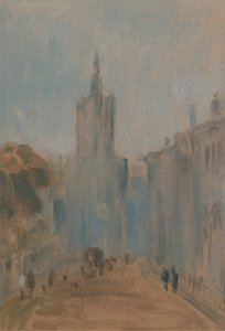 Straße mit Kirche und Figuren von Unknown artist