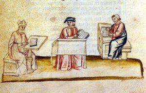 Studierzimmer in einem Kloster. 14. Jahrhundert. Bibl. Nazionale Marciana, Venedig.