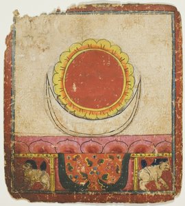Sonne, Mond und Lotus auf Löwenthron, aus einem Satz von Initiationskarten (Tsakali)