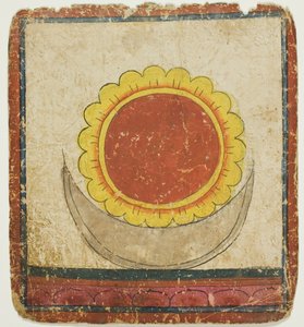 Sonne, Mond und Lotus auf Lotus-Thron, aus einem Satz von Initiationskarten (Tsakali)