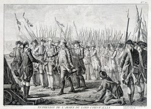 Kapitulation der britischen Armee von Lord Cornwallis (1738 - 1805) an Amerika am 19. Oktober 1781. von Unknown artist