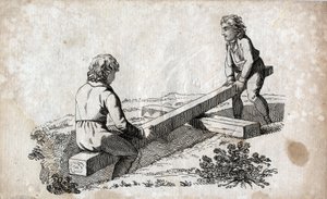 Schaukel: zwei Kinder auf einem Buttenband. Gravur aus dem späten 18. Jahrhundert. Private Sammlung. von Unknown artist