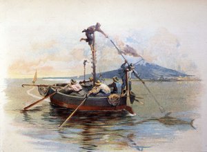 Schwertfisch-Harpunenfischen in der Straße von Messina in Sizilien. Aquarell 1898 von Unknown artist