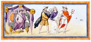 Talthybios und Eurybates nehmen die Jungfrau Briseis vor Achilles, der im Zelt der Myrmidonen steht. Ilias Gesang I, V 345. Gravur aus dem späten 18. Jahrhundert. von Unknown artist