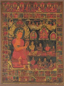 Thangka mit predigendem, geschmücktem Buddha von Unknown artist
