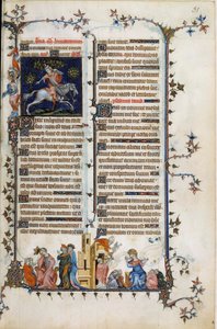 Der dänische Prälat und Staatsmann Absalon oder Axel (1128-1201), der Dänemark von Piraten befreite, stirbt aufgehängt an einem Baum. Darunter eine Allegorie des Wahnsinns, der Prophet Daniel erklärt seinen Traum König Nebukadnezar. Rechts, Szene des Sakra von Unknown artist