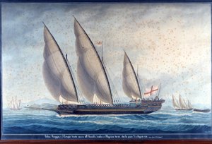 Die genuesischen Galeeren Raggia und San Giorgio verfolgen den algerischen Chebec Uccello. 11. August 1788. Gemälde von Unknown artist
