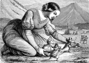 Die Riesin, die Sage der Riesin, die mit normal großen Menschen spielt, Historisch von Unknown artist