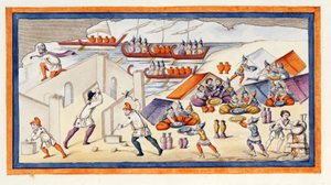 Die Griechen begannen, einen Wall zu graben, um ihre Baracken und Schiffe zu schützen. Die Ilias. Gesang VII. Gravur aus dem späten 18. Jahrhundert.
