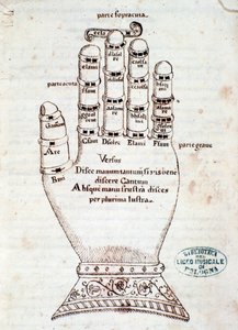 Die Guidonische Hand. Seite aus dem Manuskript Kurze Zusammenfassung über den Gregorianischen Gesang von Gaspar Antonio Garegnani