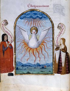 Der Heilige Geist (Manuskriptseite aus der „Sammlung der Andacht der Königin Johanna der Wahnsinnigen (1479-1555) von Spanien“ von Pedro Marcuello)