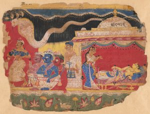 Das Kind Krishna von Vasudev entführt, aus einer Kopie des verstreuten Bhagavat Purana von Unknown artist