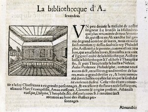 Die Bibliothek von Alexandria - in „Universal Cosmography“ von Unknown artist