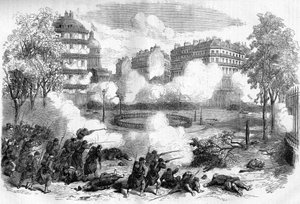 Die Pariser Kommune 1871. Angriff auf die Barrikaden der Föderierten (Kommunarden) vor dem Pantheon durch das Armeekorps von General de Cissey am 24. Mai 1871, zu Beginn der blutigen Woche (22. - 28. Mai 1871). von Unknown artist