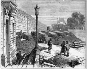 Die Pariser Kommune 1871. Barrikade der Föderierten (Kommunarden) an der Ecke Rue de Rivoli und Place de la Concorde. von Unknown artist