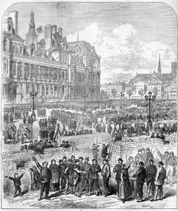 Die Pariser Kommune 1871. Barrikaden und Artilleriepark der Föderierten (Kommunarden), Place de l