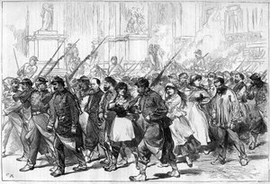 Die Pariser Kommune 1871. Konvoi von gefangenen Föderierten (Kommunarden), der durch die Place de l