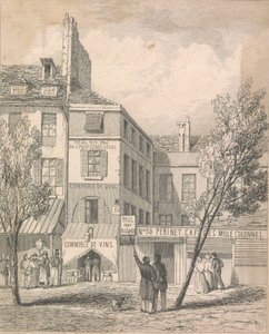 Die Residenz von Jeschi im Boulevard du Temple, nach einer vor Ort gemachten Zeichnung. Das Fenster mit einem Vorhang bedeckt ist dasjenige, aus dem die tödliche Maschine [Dissil?]; Seite 2 (Band Zwei) von Unknown artist