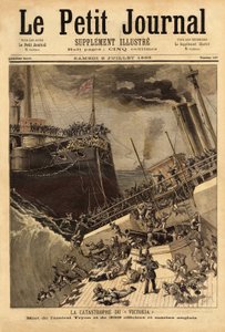 Das Schlachtschiff Victoria sinkt vor der syrischen Küste, gerammt vom Schiff Camperdown. Gravur in „Le petit journal“ 8/07/1893. Selva Sammlung.