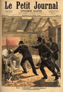 Die Verhaftung eines Anarchisten in Paris und das Element einer Verschwörung und Dynamitverstecke. Gravur in „Le petit journal“ 3/06/1893. Selva Sammlung.