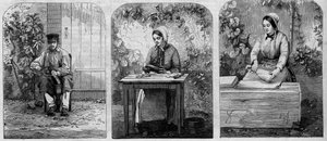 Die Abfüllung von Champagnerwein. Gravur von 1864