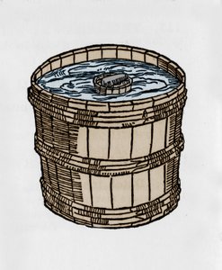 Der Kompass in seiner ältesten Form, schwimmend auf der Wasseroberfläche. Illustration aus einem Traktat über Magnetismus von J. Taisnier